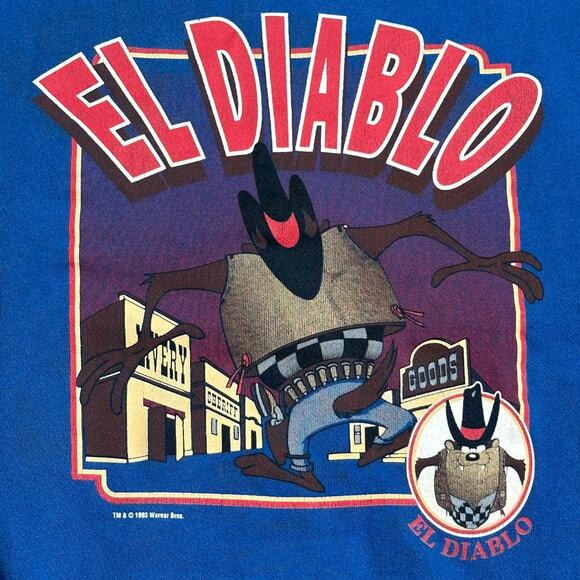 Vintage 90s Looney Tunes Taz Bugs Bunny El Diablo Kid Carrito Sweatshirt USA XL - Picture 6 of 9